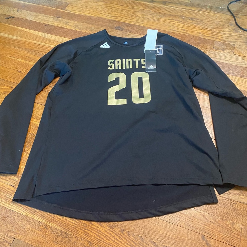 Adidas Saints 20 mens Long Sleeve Performance Tee Black Gold Size 2XL NWT - Picture 2 of 7